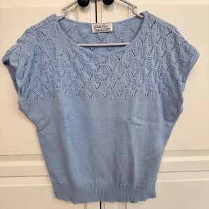 Vintage Cuddle Knit Light Blue Sweater Top. Cap sleeve cottagecore